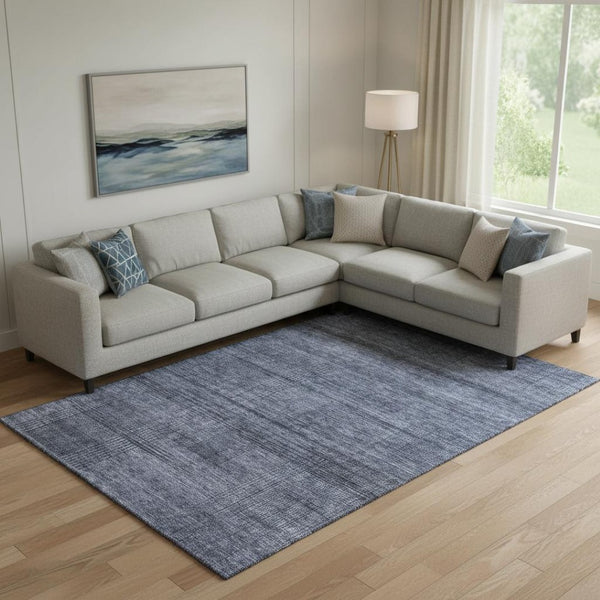 HomeRoots 8' X 10' Navy Blue & Gray Striped Area Rug – Washable, Stain Resistant, UV Protected for Busy Homes 666480