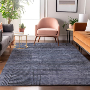 HomeRoots 8' X 10' Navy Blue & Gray Striped Area Rug – Washable, Stain Resistant, UV Protected for Busy Homes 666480