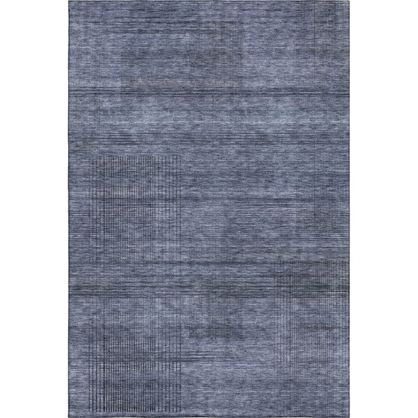 HomeRoots 8' X 10' Navy Blue & Gray Striped Area Rug – Washable, Stain Resistant, UV Protected for Busy Homes 666480