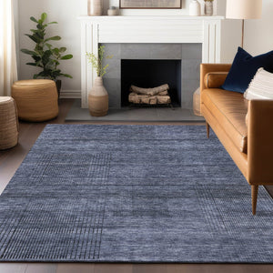 HomeRoots 8' X 10' Navy Blue & Gray Striped Area Rug – Washable, Stain Resistant, UV Protected for Busy Homes 666480