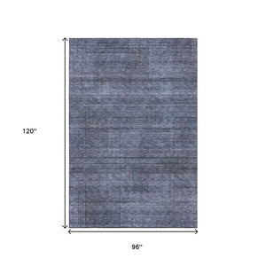 HomeRoots 8' X 10' Navy Blue & Gray Striped Area Rug – Washable, Stain Resistant, UV Protected for Busy Homes 666480