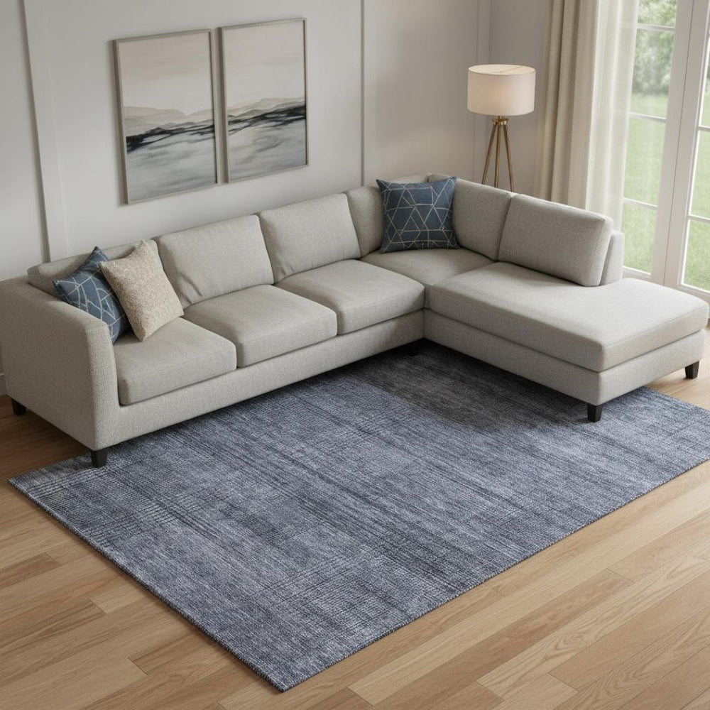 HomeRoots 9' X 12' Navy Blue & Gray Striped Area Rug - Washable, Stain Resistant, UV Protected for Family Spaces 666481
