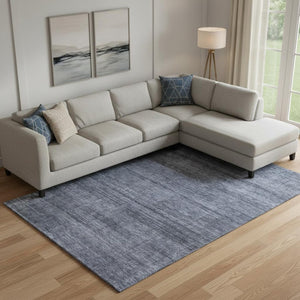 HomeRoots 9' X 12' Navy Blue & Gray Striped Area Rug - Washable, Stain Resistant, UV Protected for Family Spaces 666481