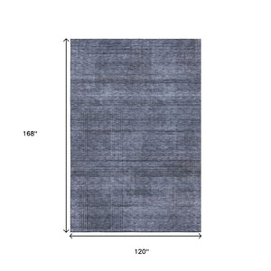HomeRoots 10' Navy Blue and Gray Striped Washable Area Rug with UV Protection for Stylish High-Traffic Spaces 666482
