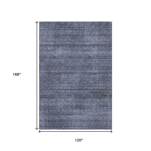 HomeRoots 10' Navy Blue and Gray Striped Washable Area Rug with UV Protection for Stylish High-Traffic Spaces 666482