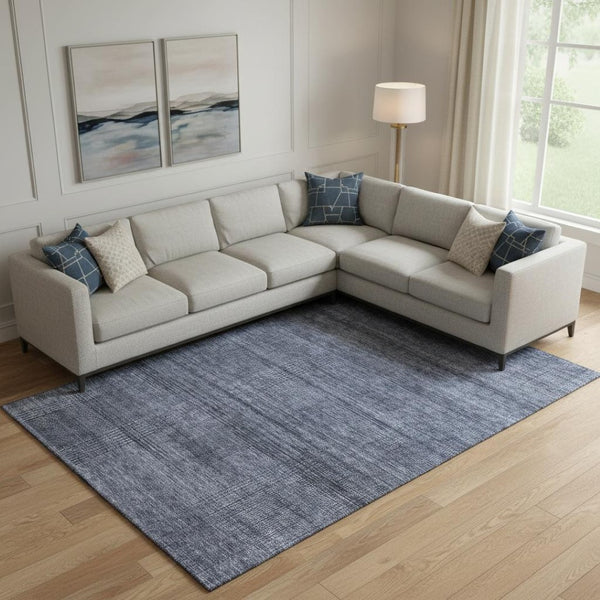 HomeRoots 10' Navy Blue and Gray Striped Washable Area Rug with UV Protection for Stylish High-Traffic Spaces 666482