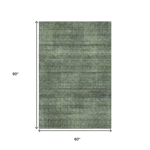 HomeRoots 5' X 8' Olive Green and Gray Striped Area Rug - Washable, UV Protected, Durable for High-Traffic Areas 666484