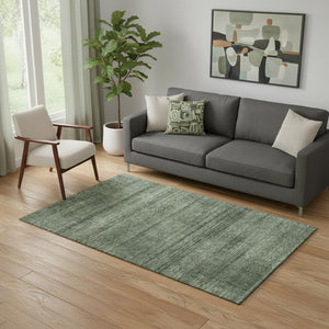 HomeRoots 5' X 8' Olive Green and Gray Striped Area Rug - Washable, UV Protected, Durable for High-Traffic Areas 666484