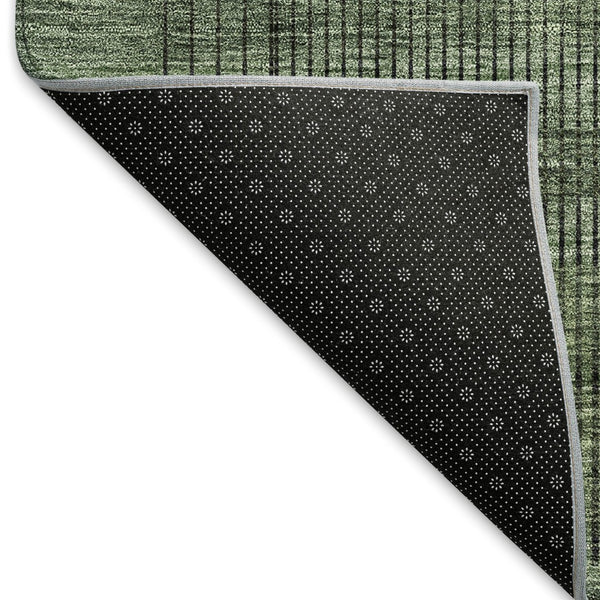 HomeRoots 5' X 8' Olive Green and Gray Striped Area Rug - Washable, UV Protected, Durable for High-Traffic Areas 666484