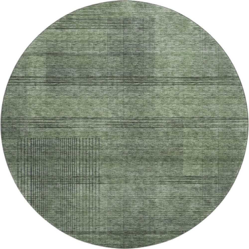 HomeRoots 8' Stylish Olive Green and Gray Striped Round Rug - Washable, UV Protected, and Stain Resistant! 666485