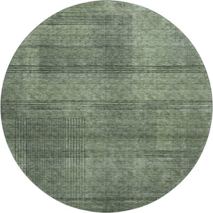 HomeRoots 8' Stylish Olive Green and Gray Striped Round Rug - Washable, UV Protected, and Stain Resistant! 666485