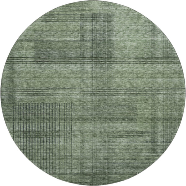 HomeRoots 8' Stylish Olive Green and Gray Striped Round Rug - Washable, UV Protected, and Stain Resistant! 666485