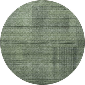 HomeRoots 8' Stylish Olive Green and Gray Striped Round Rug - Washable, UV Protected, and Stain Resistant! 666485