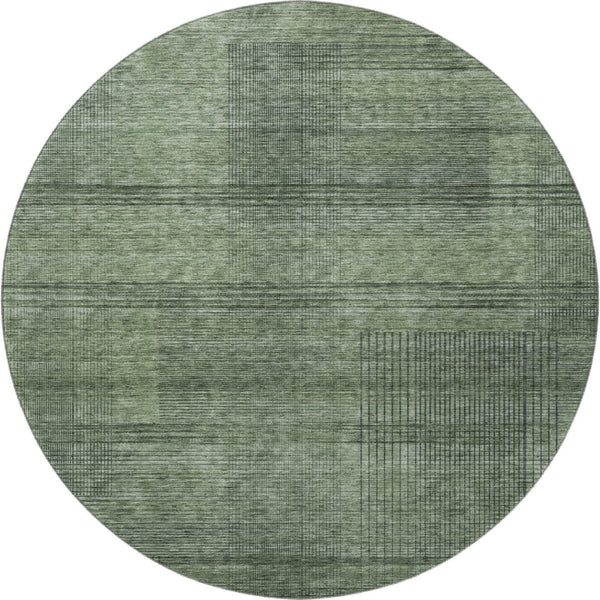 HomeRoots 8' Stylish Olive Green and Gray Striped Round Rug - Washable, UV Protected, and Stain Resistant! 666485