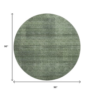 HomeRoots 8' Stylish Olive Green and Gray Striped Round Rug - Washable, UV Protected, and Stain Resistant! 666485