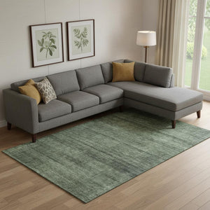 HomeRoots 8' X 10' Olive Green and Gray Striped Washable Area Rug – Durable, UV-Protected, Perfect for Homes! 666486