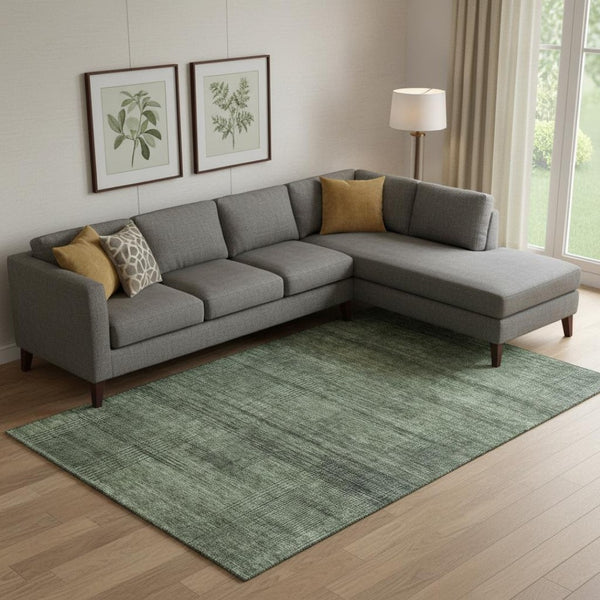 HomeRoots 8' X 10' Olive Green and Gray Striped Washable Area Rug – Durable, UV-Protected, Perfect for Homes! 666486