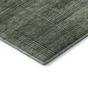 HomeRoots 8' X 10' Olive Green and Gray Striped Washable Area Rug – Durable, UV-Protected, Perfect for Homes! 666486