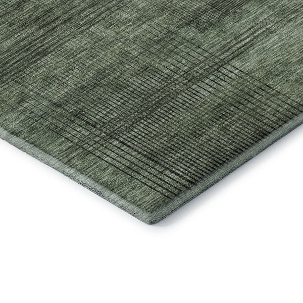 HomeRoots 8' X 10' Olive Green and Gray Striped Washable Area Rug – Durable, UV-Protected, Perfect for Homes! 666486