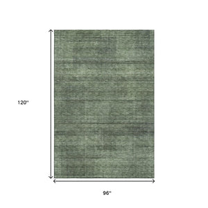 HomeRoots 8' X 10' Olive Green and Gray Striped Washable Area Rug – Durable, UV-Protected, Perfect for Homes! 666486