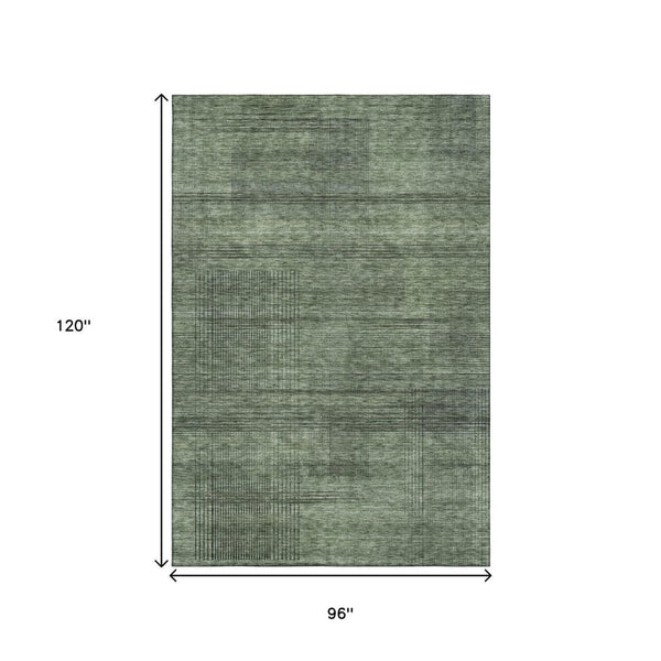 HomeRoots 8' X 10' Olive Green and Gray Striped Washable Area Rug – Durable, UV-Protected, Perfect for Homes! 666486