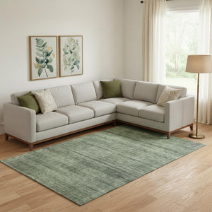 HomeRoots 9' X 12' Washable Olive Green and Gray Striped Area Rug with UV Protection for High-Traffic Areas 666487