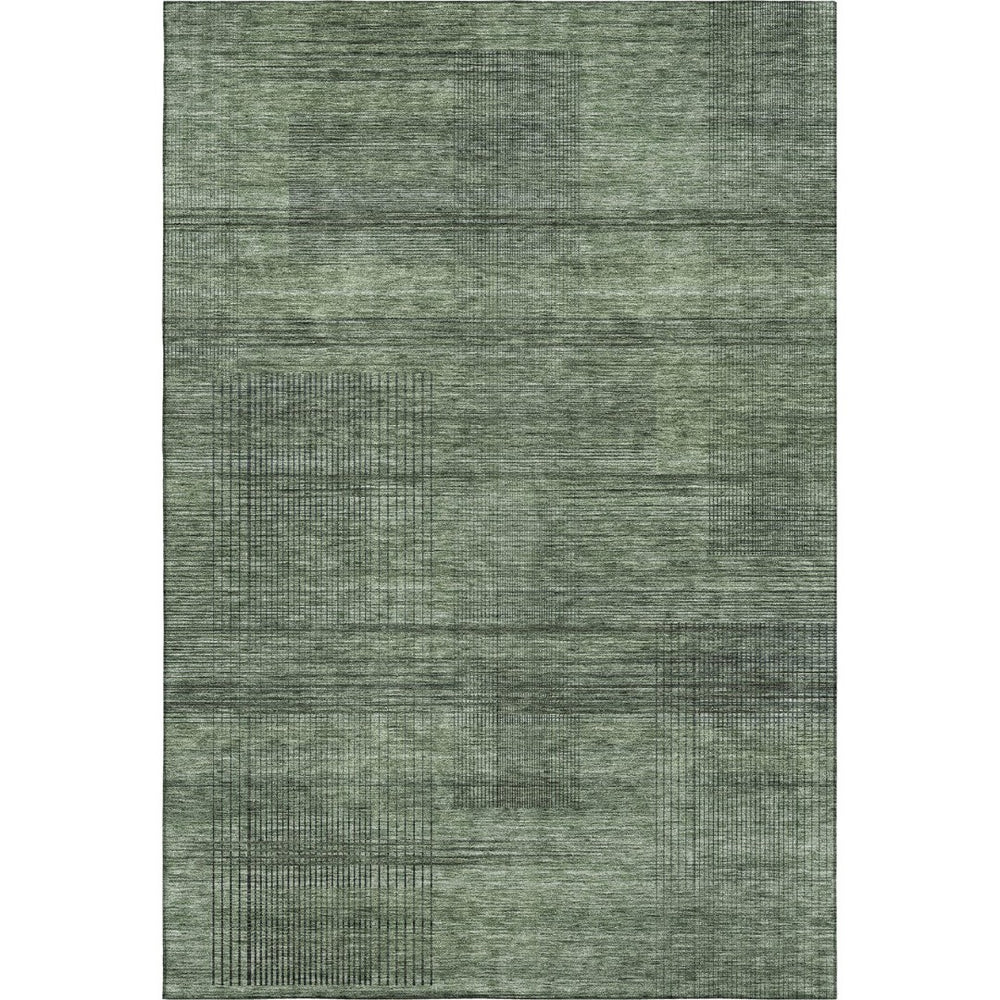 HomeRoots 9' X 12' Washable Olive Green and Gray Striped Area Rug with UV Protection for High-Traffic Areas 666487