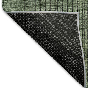 HomeRoots 9' X 12' Washable Olive Green and Gray Striped Area Rug with UV Protection for High-Traffic Areas 666487