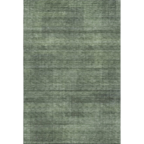 HomeRoots 10' Olive Green and Gray Striped Washable Area Rug - UV Protected, Durable, Perfect for High-Traffic Areas 666488