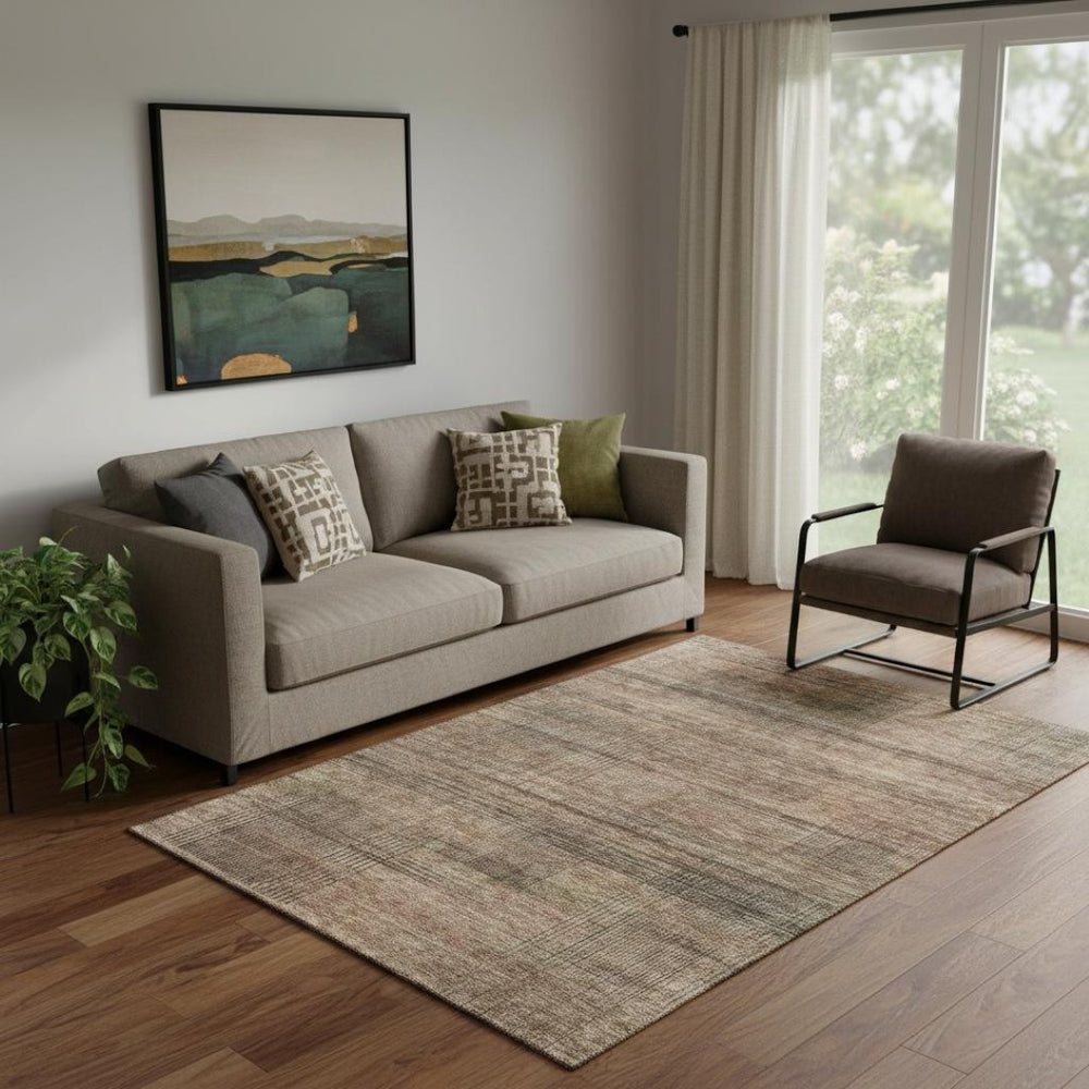 HomeRoots 5' X 8' Washable Rust and Gray Striped Area Rug with UV Protection - Durable, Stylish, and Easy Care! 666490
