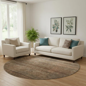 HomeRoots 8' Washable Round Rug in Rust and Gray Stripes - Durable, UV-Protected for Indoor & Outdoor Use 666491