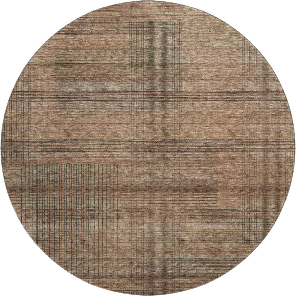 HomeRoots 8' Washable Round Rug in Rust and Gray Stripes - Durable, UV-Protected for Indoor & Outdoor Use 666491
