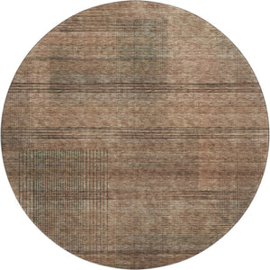 HomeRoots 8' Washable Round Rug in Rust and Gray Stripes - Durable, UV-Protected for Indoor & Outdoor Use 666491