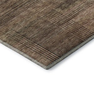 HomeRoots 8' Washable Round Rug in Rust and Gray Stripes - Durable, UV-Protected for Indoor & Outdoor Use 666491