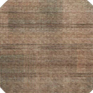 HomeRoots 8' Washable Round Rug in Rust and Gray Stripes - Durable, UV-Protected for Indoor & Outdoor Use 666491