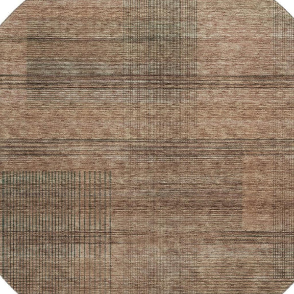HomeRoots 8' Washable Round Rug in Rust and Gray Stripes - Durable, UV-Protected for Indoor & Outdoor Use 666491