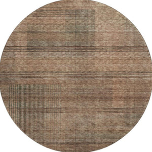 HomeRoots 8' Washable Round Rug in Rust and Gray Stripes - Durable, UV-Protected for Indoor & Outdoor Use 666491