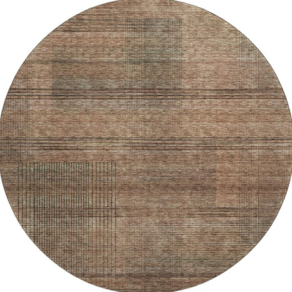 HomeRoots 8' Washable Round Rug in Rust and Gray Stripes - Durable, UV-Protected for Indoor & Outdoor Use 666491