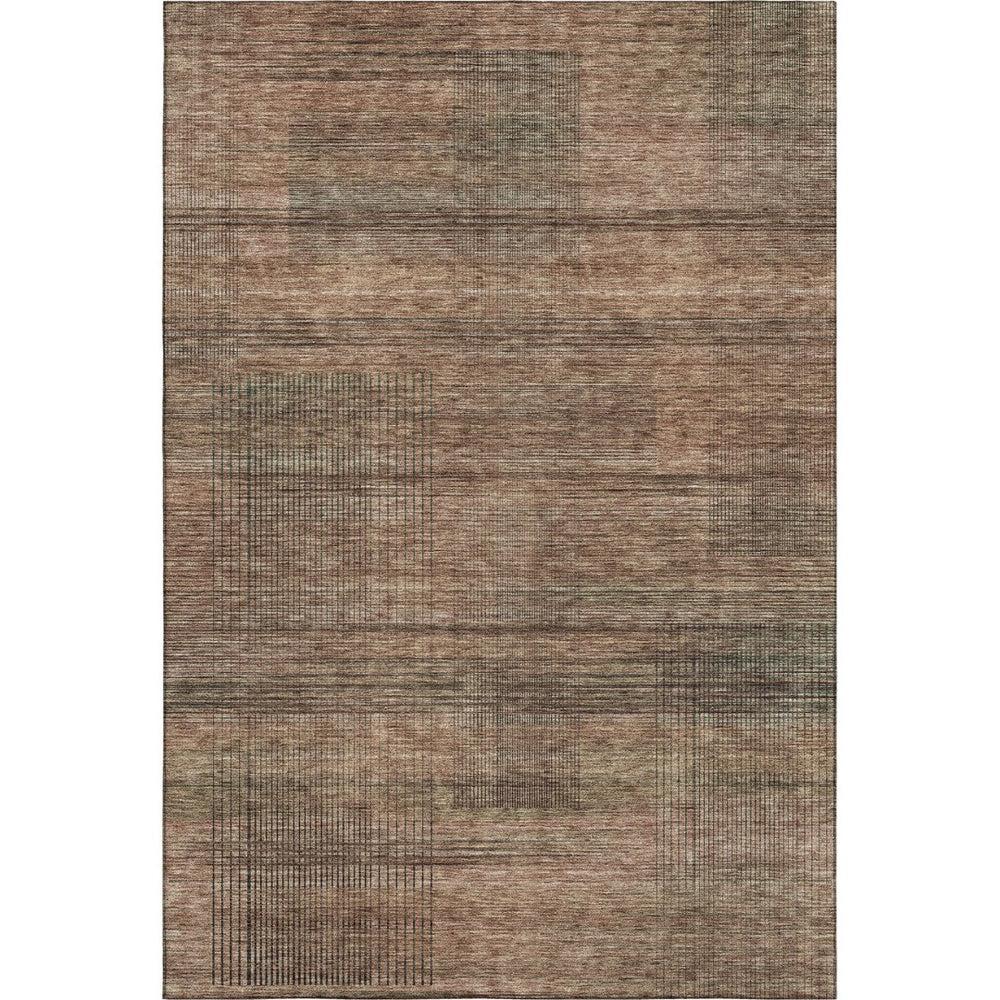 HomeRoots 8' X 10' Stylish Rust and Gray Striped Washable Area Rug with UV Protection for Modern Homes 666492