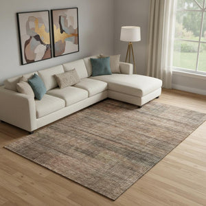 HomeRoots 8' X 10' Stylish Rust and Gray Striped Washable Area Rug with UV Protection for Modern Homes 666492