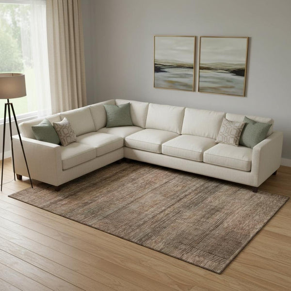 HomeRoots 9' X 12' Stylish Rust and Gray Striped Washable Area Rug with UV Protection for High-Traffic Homes 666493