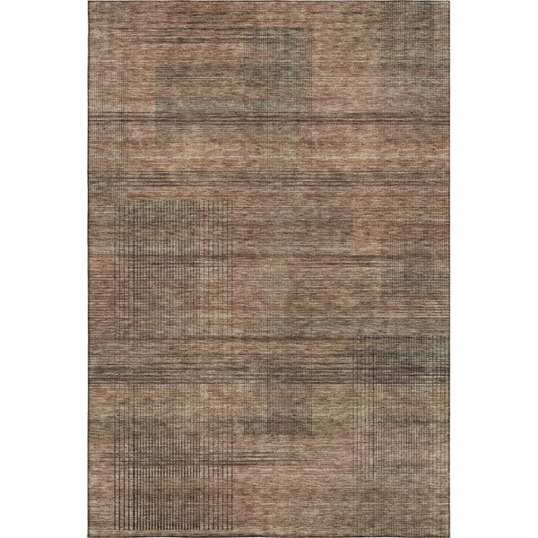 HomeRoots 10' X 14' Washable Area Rug in Rust and Gray Stripes – Durable, Stain-Resistant, UV Protected Design 666494