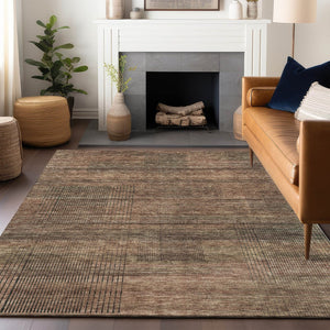 HomeRoots 10' X 14' Washable Area Rug in Rust and Gray Stripes – Durable, Stain-Resistant, UV Protected Design 666494