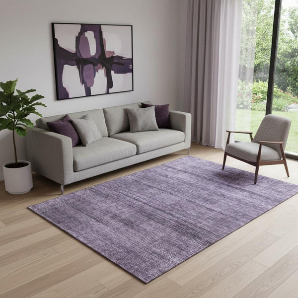 HomeRoots 5' Stylish Plum and Gray Striped Area Rug – Washable, UV Protected, Durable for Everyday Living 666496