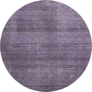 HomeRoots 8' Stylish Plum and Gray Striped Washable Round Rug with UV Protection for Indoor and Outdoor Use 666497