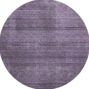 HomeRoots 8' Stylish Plum and Gray Striped Washable Round Rug with UV Protection for Indoor and Outdoor Use 666497