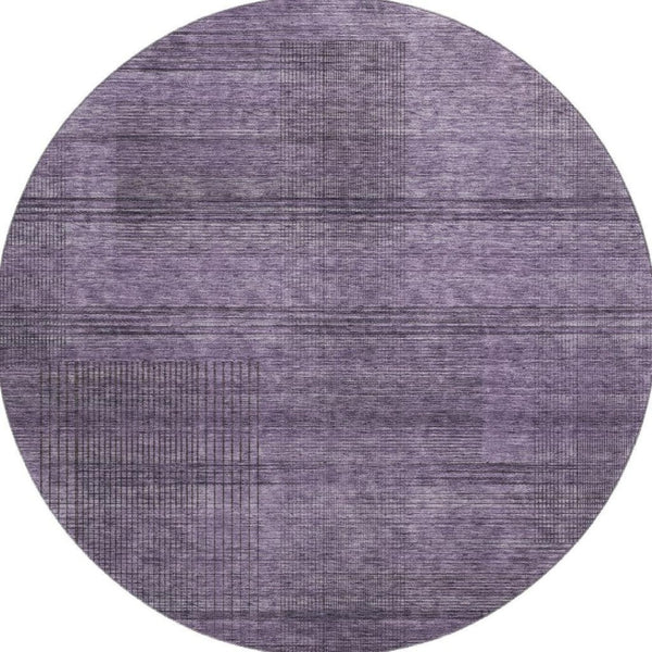 HomeRoots 8' Stylish Plum and Gray Striped Washable Round Rug with UV Protection for Indoor and Outdoor Use 666497