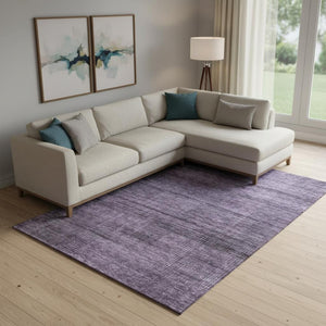HomeRoots 8' X 10' Washable Plum and Gray Striped Area Rug with UV Protection for Stylish Indoor Spaces 666498