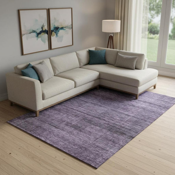 HomeRoots 8' X 10' Washable Plum and Gray Striped Area Rug with UV Protection for Stylish Indoor Spaces 666498