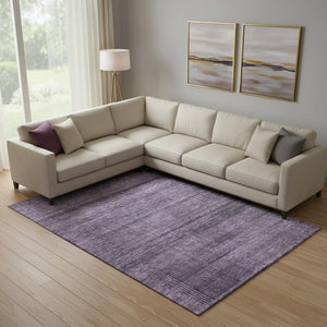 HomeRoots 9' X 12' Stylish Plum and Gray Striped Area Rug - Washable, UV-Protected, Durable for Any Space! 666499